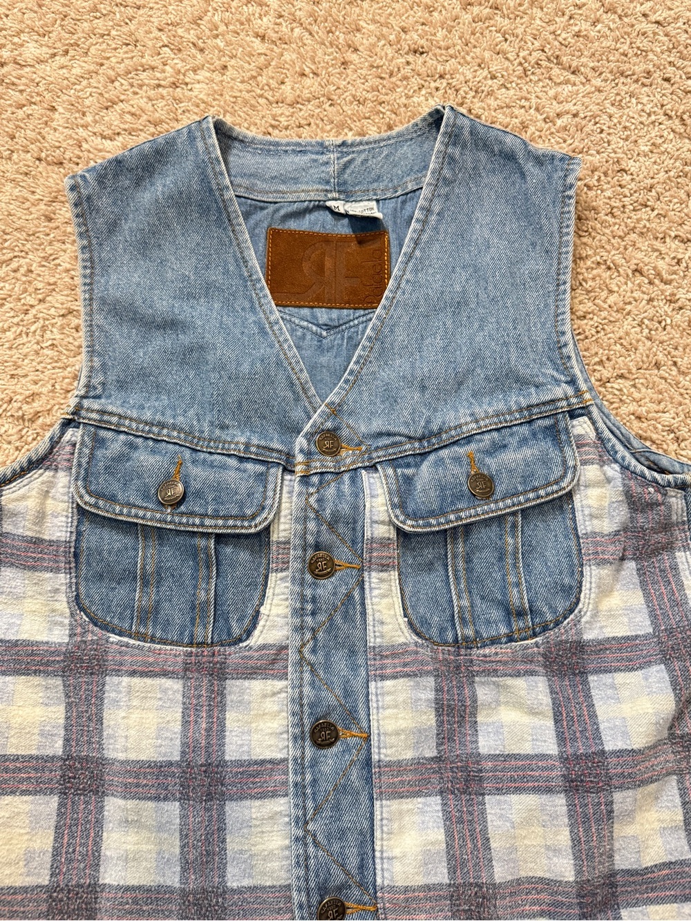 Vintage Checkered Flannel Denim Vest 1980's Rafaella Women's Size Medium - Picture 5 of 10